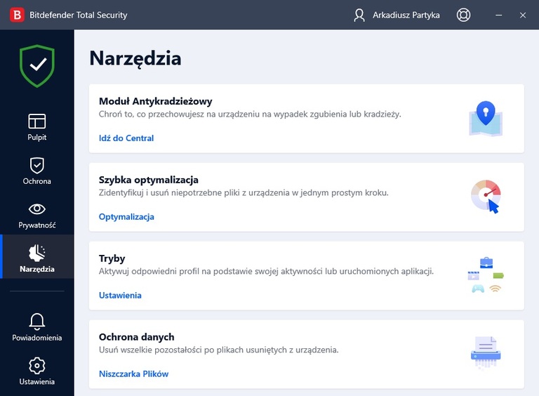 Bitdefender Total Security - narzędzia