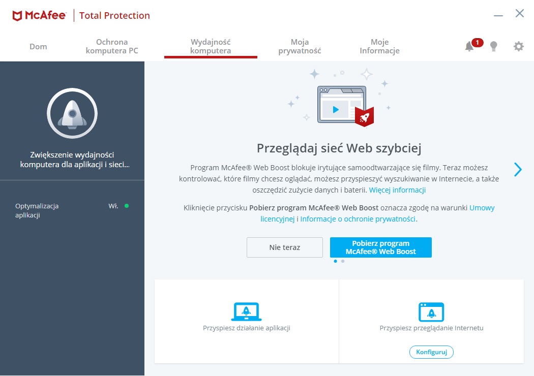 McAfee Total Protection - Wydajność komputera